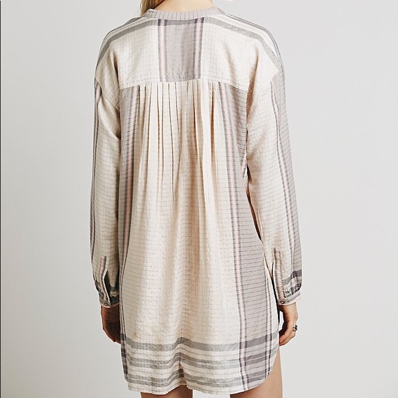 Yarn Dye Lurex DRESS Shirt Tunic Dress Long Sleeve - Picture 2 of 3